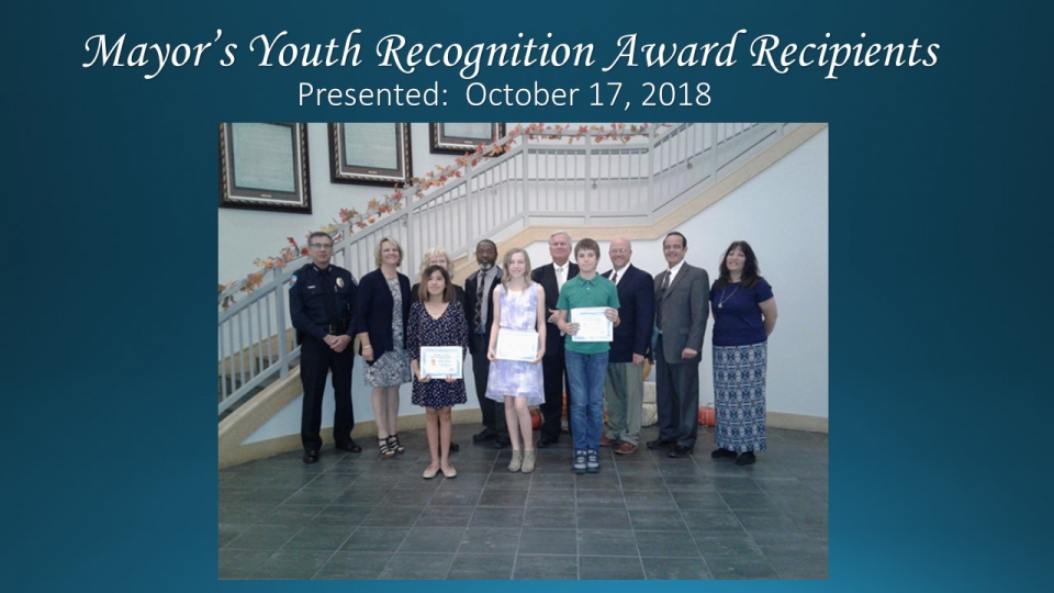 Mayor's Youth Recognition Award Presented December 17, 2018.